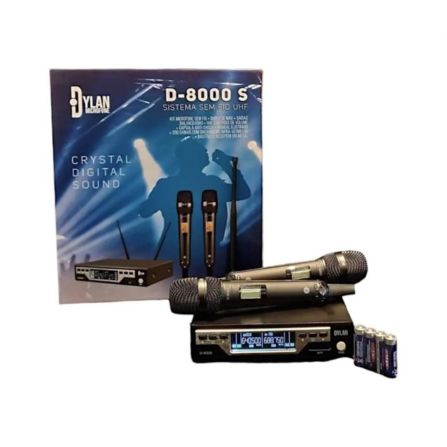 Microfone Dylan D-8000S Sem Fio UHF c/2 Bastões