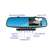 Retrovisor DVR Roadstar com Câmera de Ré Tela LCD RS-510BR